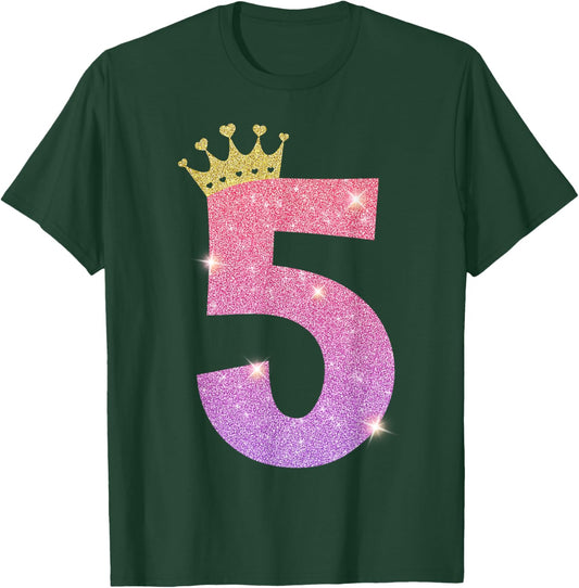 5th Birthday Crown Princess Five Years Old 5 Year Old T-Shirt - T-Shirt | Forest