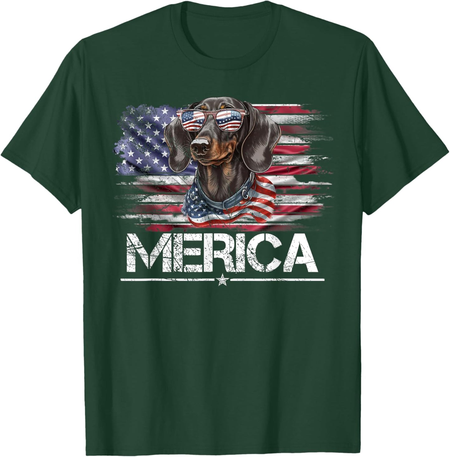 Vintage Dachshund Dog, Merica Weiner Dog USA Flag Funny Women Kids Men T-Shirt - T-Shirt | Forest