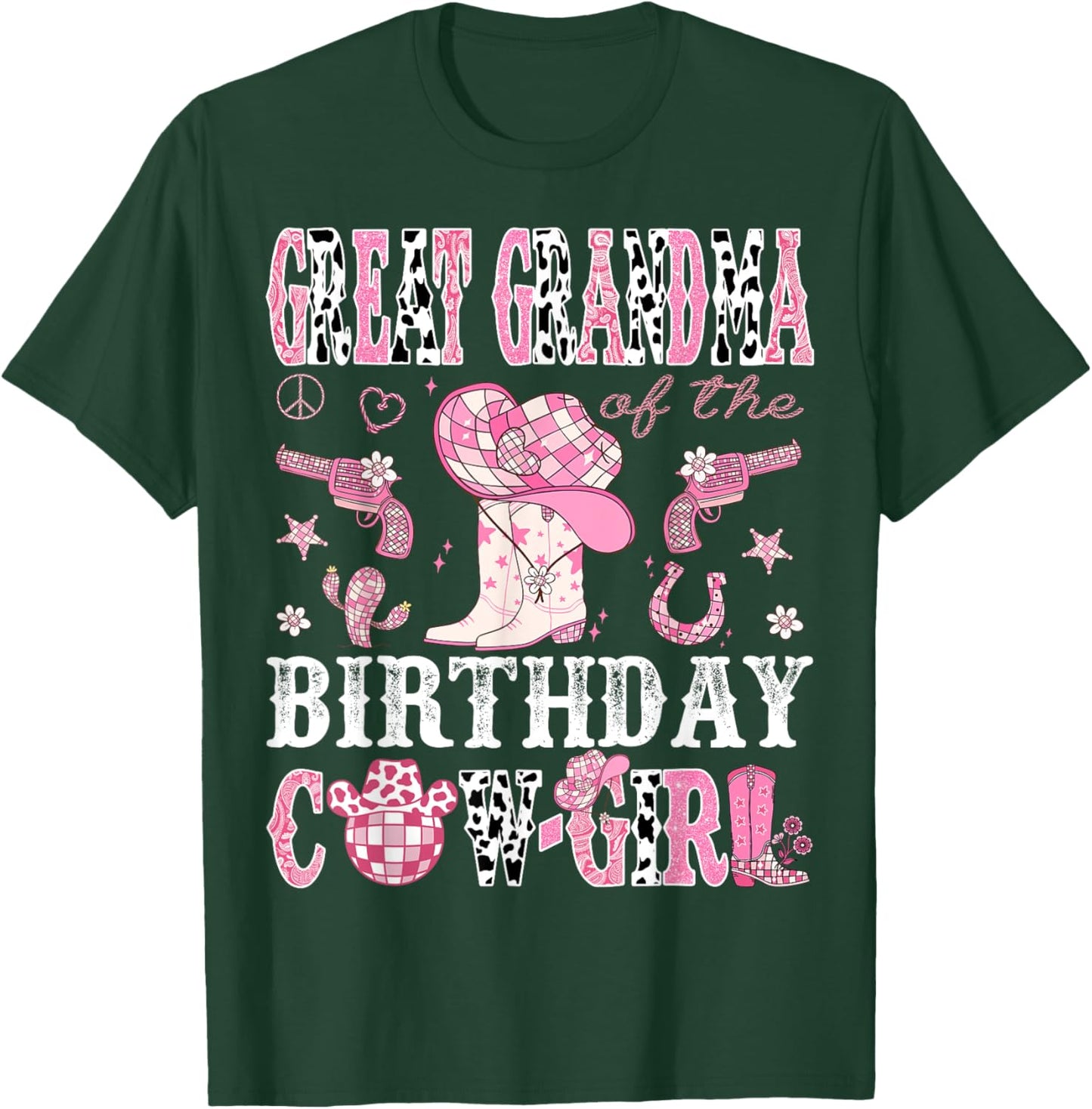 Great Grandma Of The Birthday Cow-Girl Pink Disco Western T-Shirt - T-Shirt | Forest