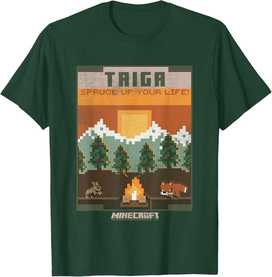 Minecraft Taiga Landscape Spruce Up Your Life Poster Vintage T-Shirt - T-Shirt | Forest
