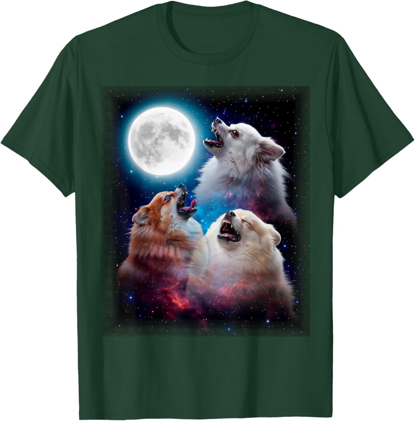 3 Pomeranians Moon Funny 80s 90s Retro Dog T-Shirt - T-Shirt | Forest