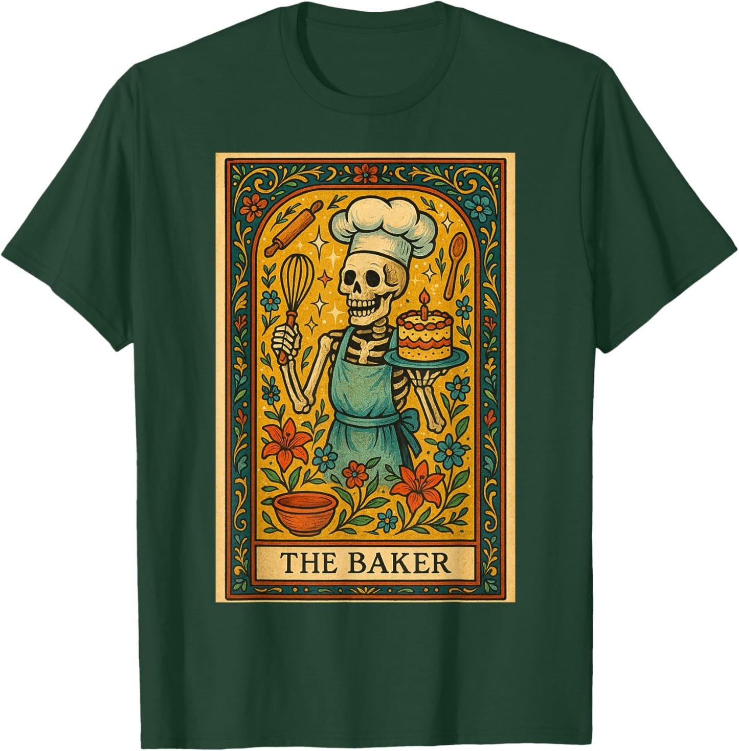 Skeleton Baker Tarot Card Whimsical Culinary Spooky Chef T-Shirt - T-Shirt | Forest