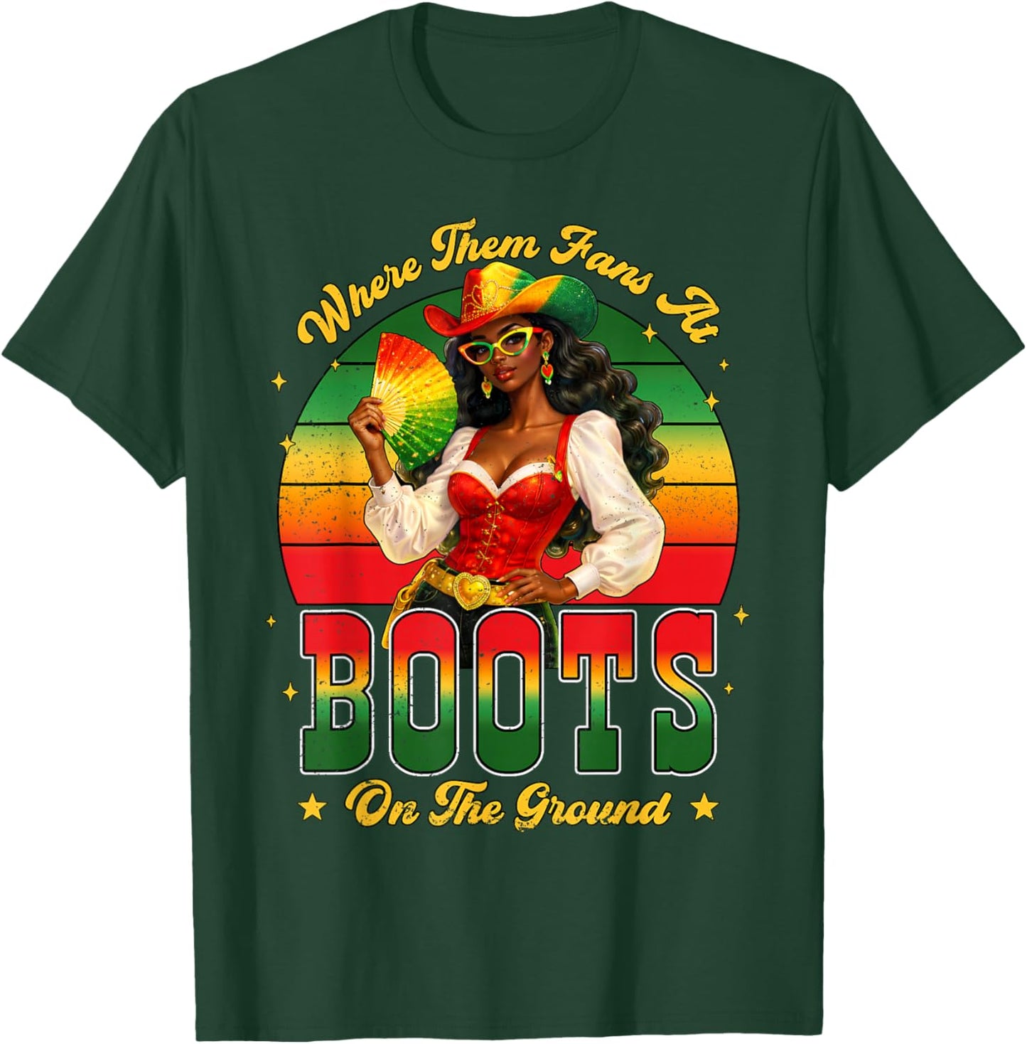 Juneteenth Cowgirl Boots On The Ground Where Them Fans At T-Shirt - T-Shirt | Forest