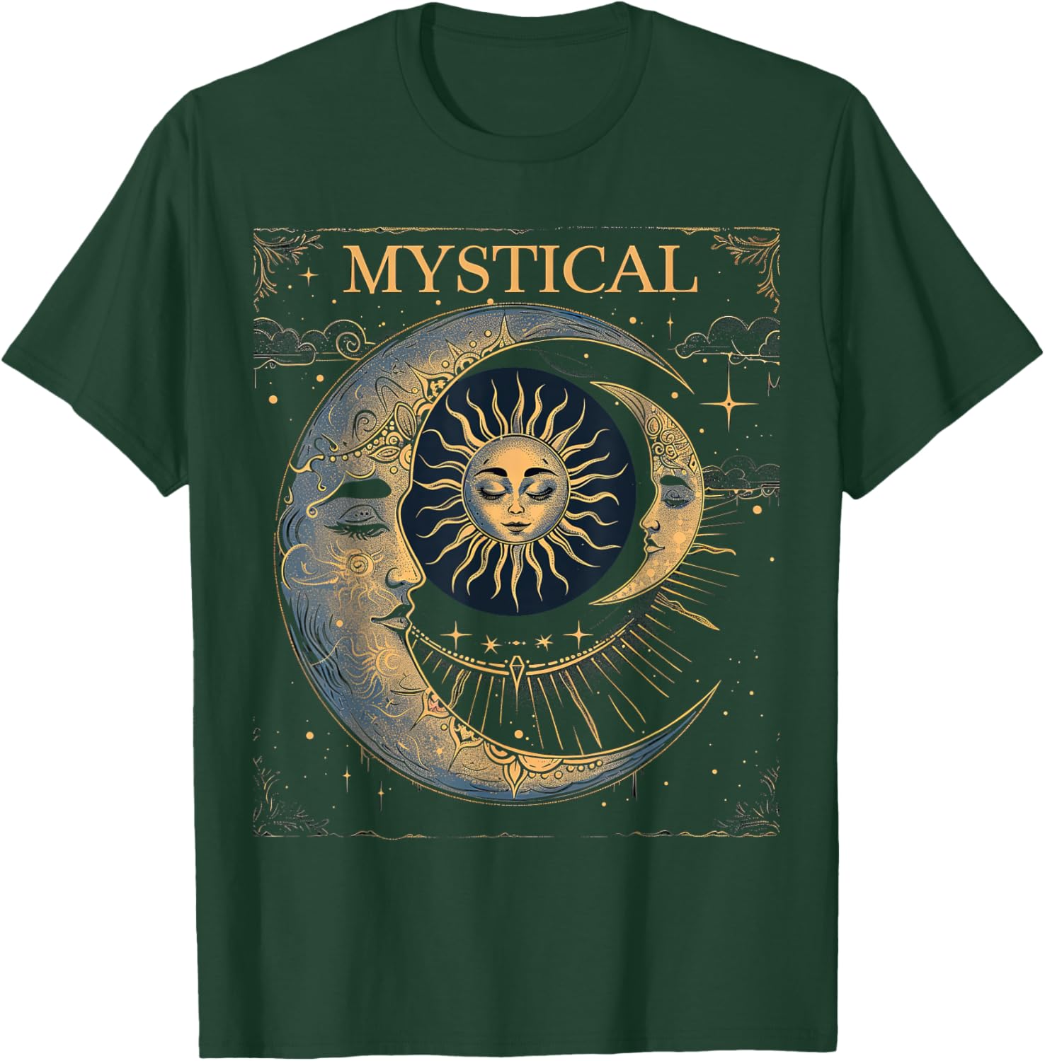 Mystical Sun and Moon Woman Mystic Flowers Aesthetic T-Shirt - T-Shirt | Forest