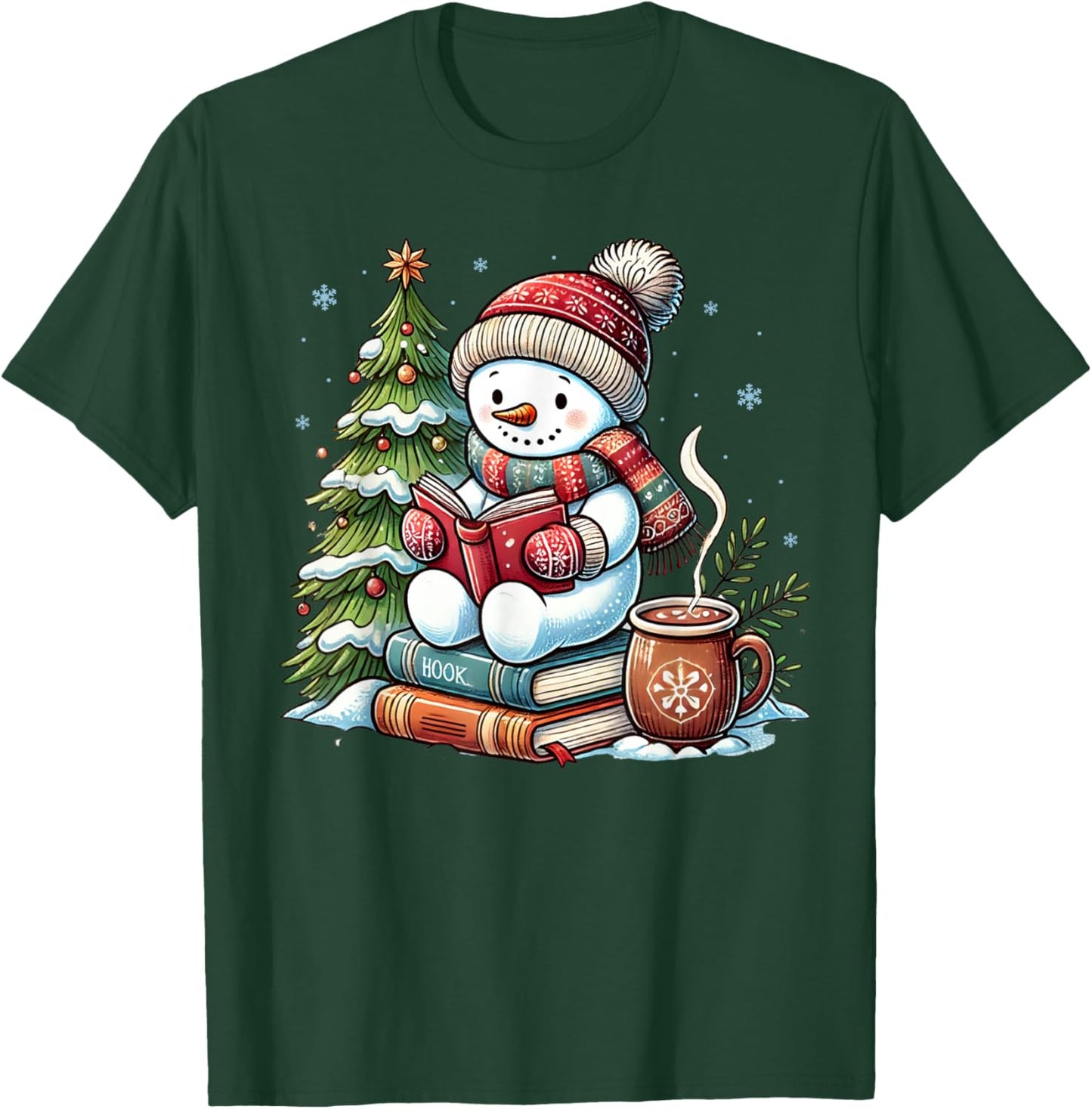 Snowman Reading Book Lovers Christmas Librarian Bookworm T-Shirt - T-Shirt | Forest