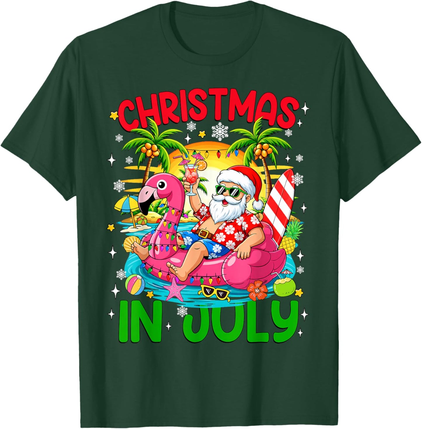 Funny Christmas in July Santa Flamingo Float Summer Xmas Kid T-Shirt - T-Shirt | Forest