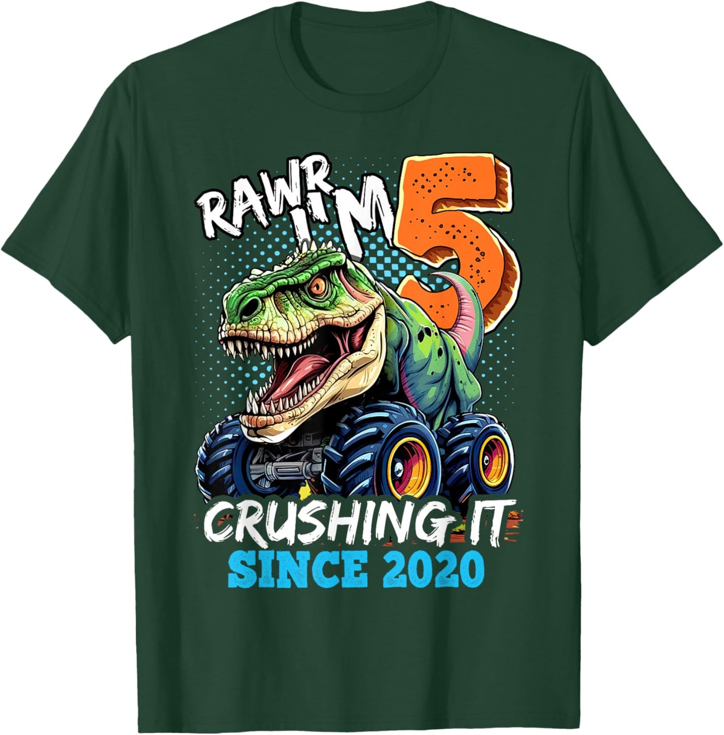 5th Birthday Monster Truck Dinosaur Party Boys Rawr I'm 5 T-Shirt - T-Shirt | Forest