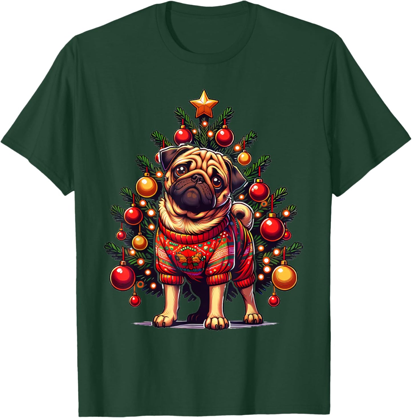 Pug Dog Xmas Christmas Pajama T-Shirt - T-Shirt | Forest