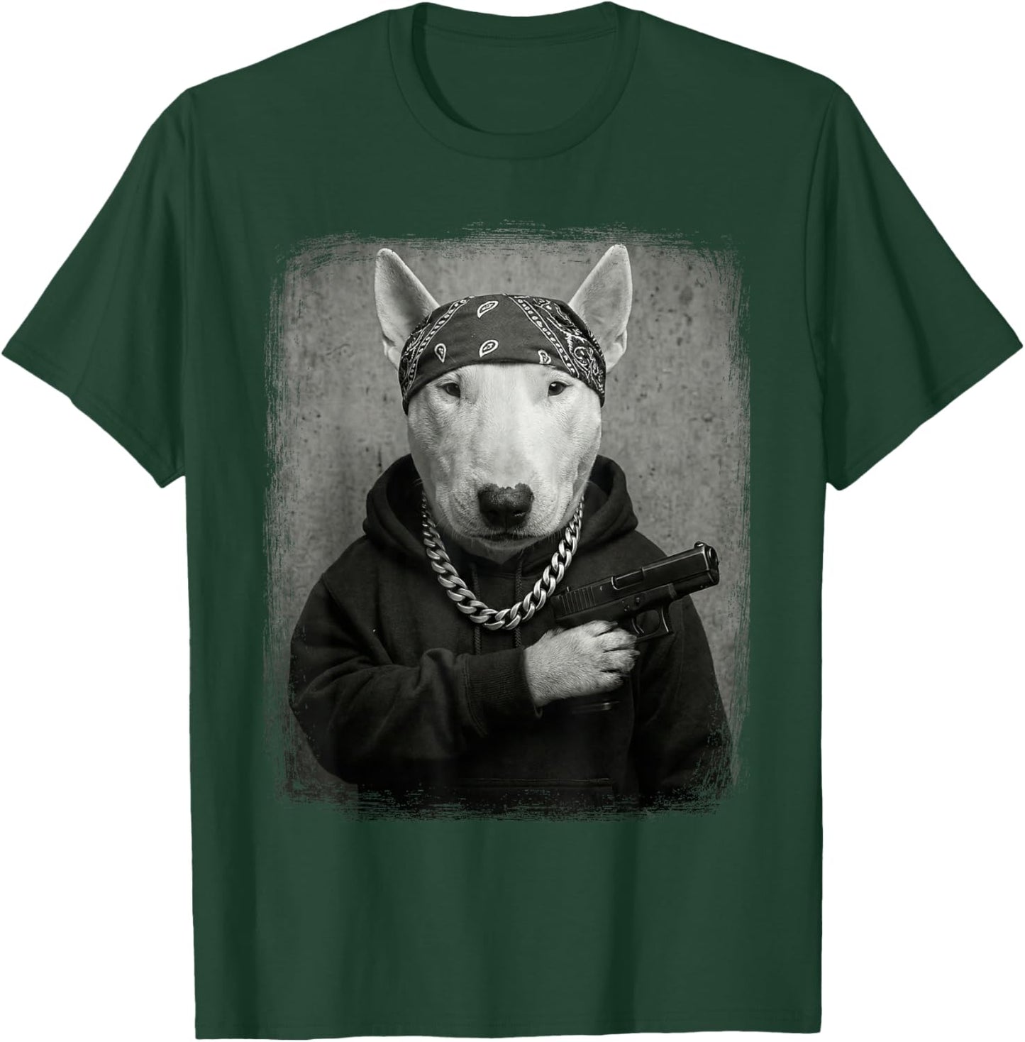 Street Style Bullterrier Gangster Bandana & Kette Lustig T-Shirt - T-Shirt | Forest