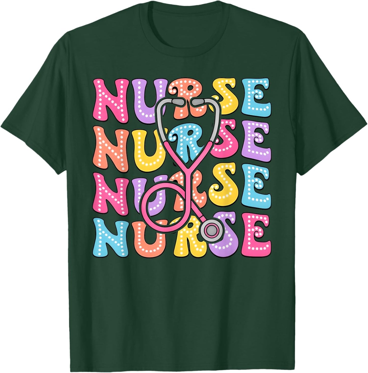 Retro Groovy Registered Nurse Stethoscope Nursing RN Staff T-Shirt - T-Shirt | Forest