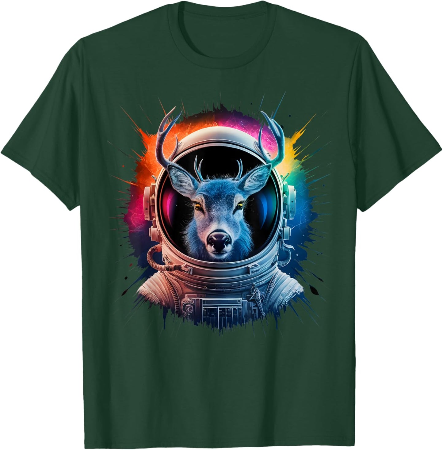 Deer Men Woman Colorful Deer Space Astronaut Deer T-Shirt - T-Shirt | Forest