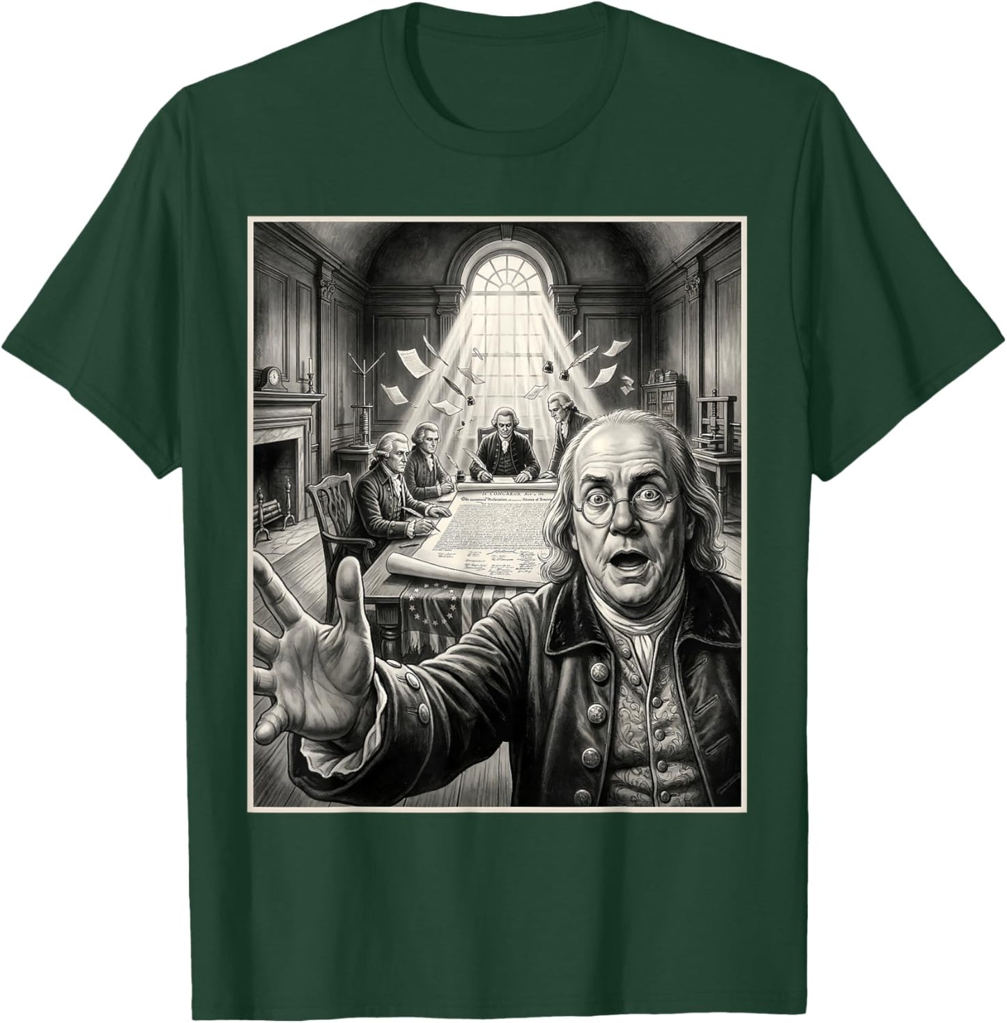 Declaration of Independence Selfie Benjamin Franklin USA T-Shirt - T-Shirt | Forest