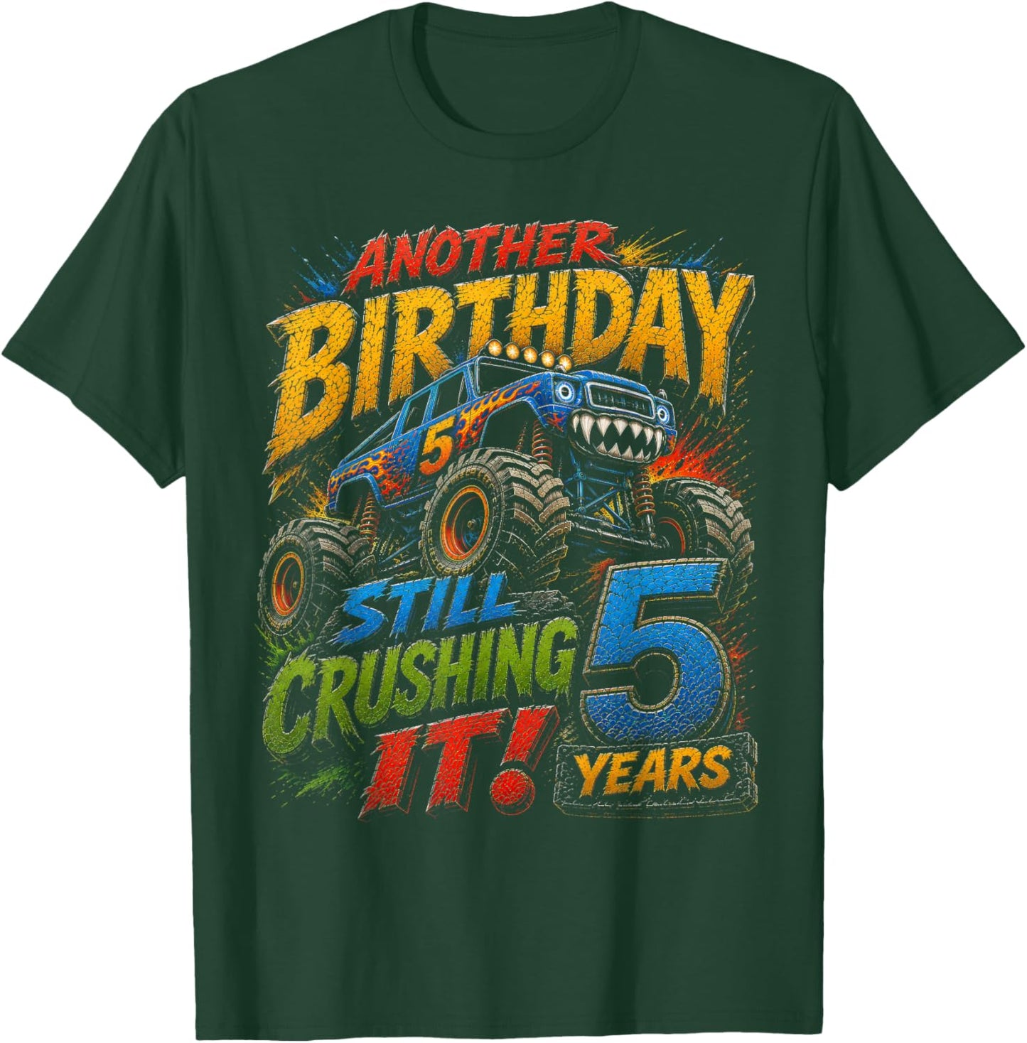 Monster Truck 5th Birthday Shirt 5 Year Old Boy T-Shirt - T-Shirt | Forest