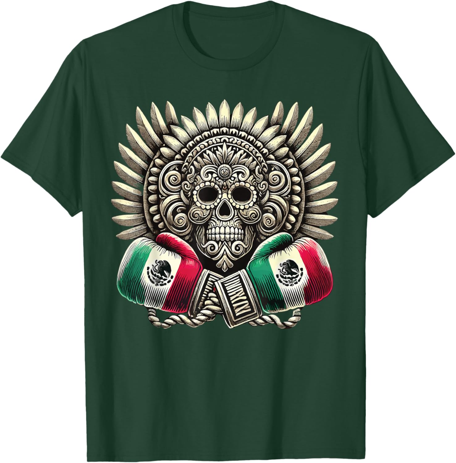Aztec Mictlantecuhtli Mexican Pride Boxing T-Shirt - T-Shirt | Forest