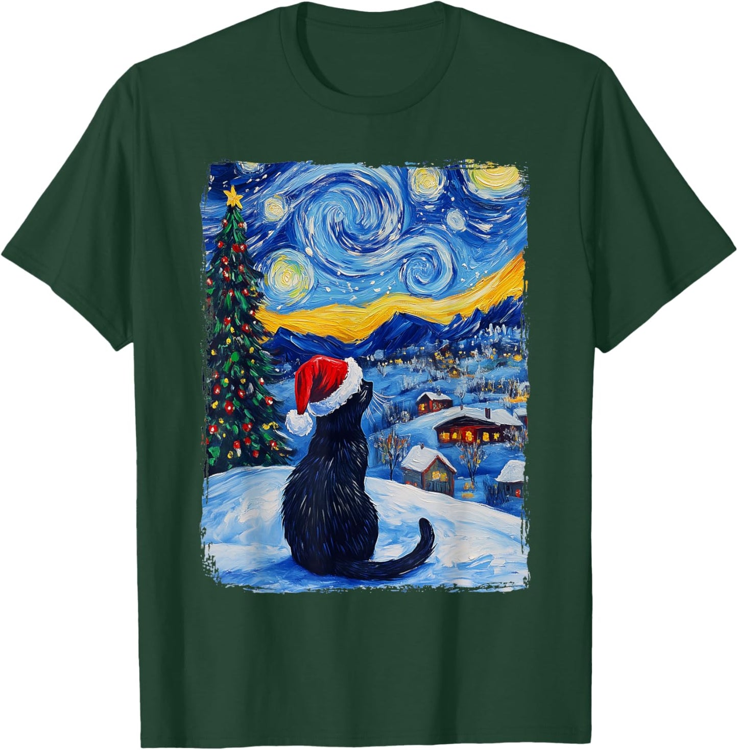 Cat Starry Night Christmas T-Shirt - T-Shirt | Forest