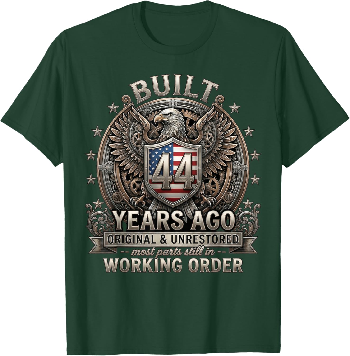 Vintage 44th Birthday Built 44 Years Ago Patriotic USA Flag T-Shirt - T-Shirt | Forest