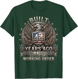 Vintage 44th Birthday Built 44 Years Ago Patriotic USA Flag T-Shirt - T-Shirt | Forest