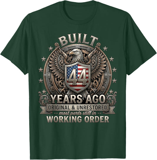 Vintage 44th Birthday Built 44 Years Ago Patriotic USA Flag T-Shirt - T-Shirt | Forest