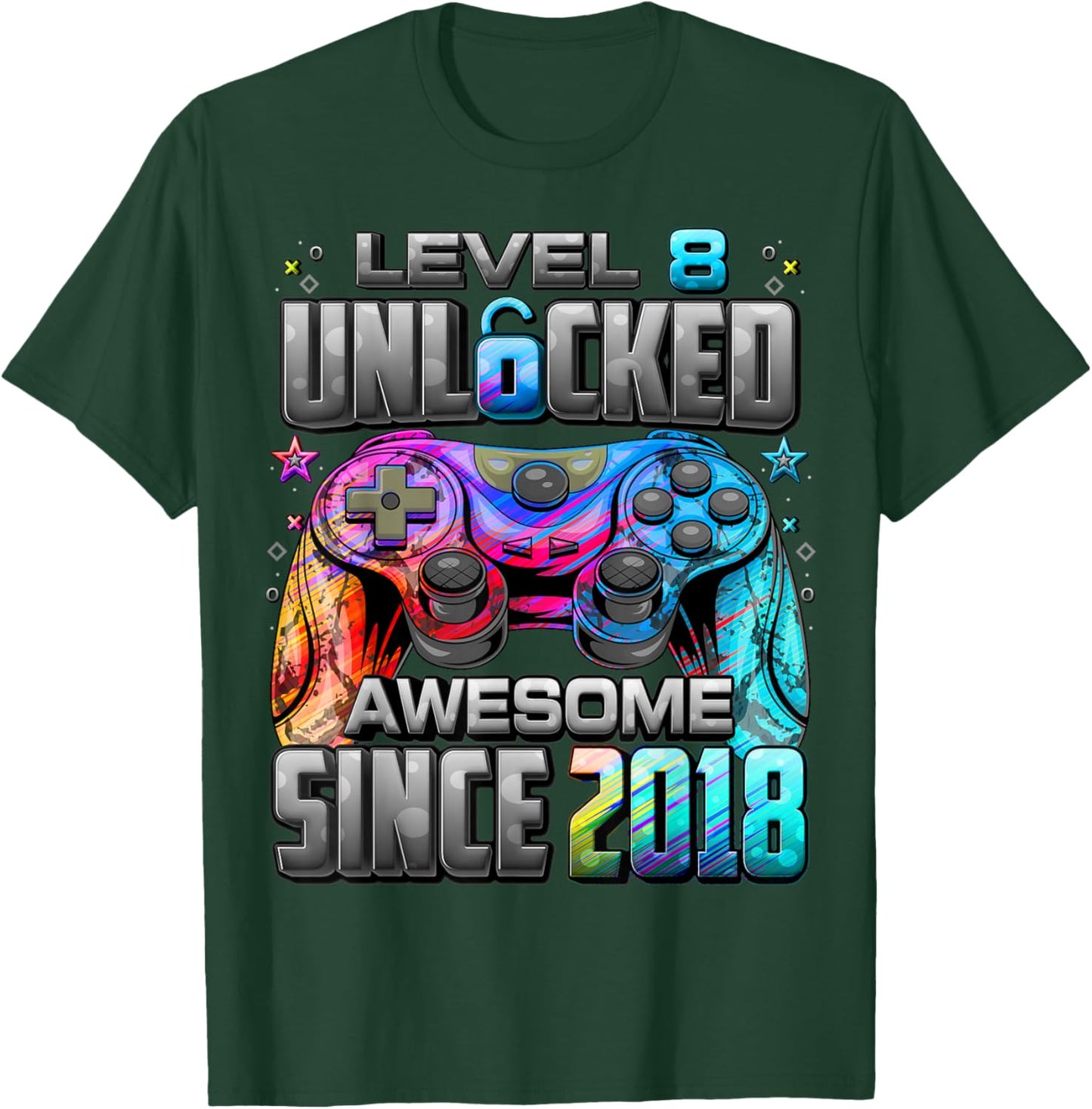 Level 8 Unlocked Awesome Since 2018 8th Birthday Gaming T-Shirt - T-Shirt | Forest
