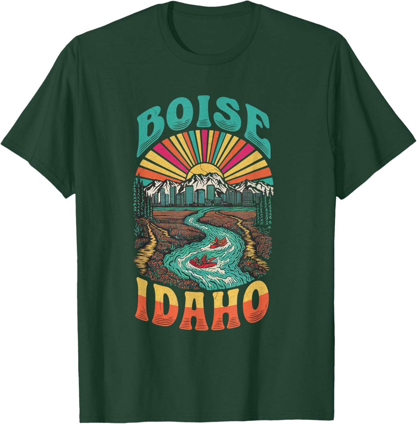 Retro Boise Idaho Sunset Skyline Vintage T-Shirt - T-Shirt | Forest