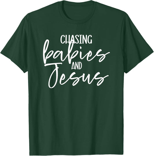 Christian Women Chasing Babies and Jesus Faith God Prayer Bi T-Shirt - T-Shirt | Forest