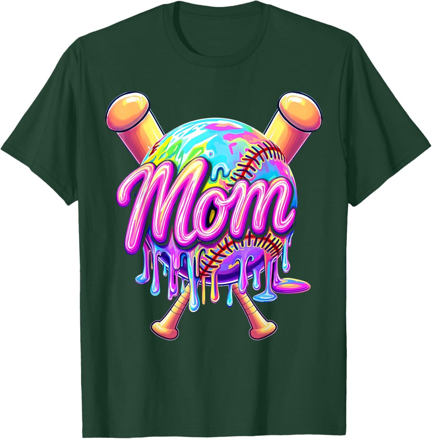 Baseball Drip Mom Cute Tie Dye Baseball Women Mother's Day T-Shirt - T-Shirt | Forest