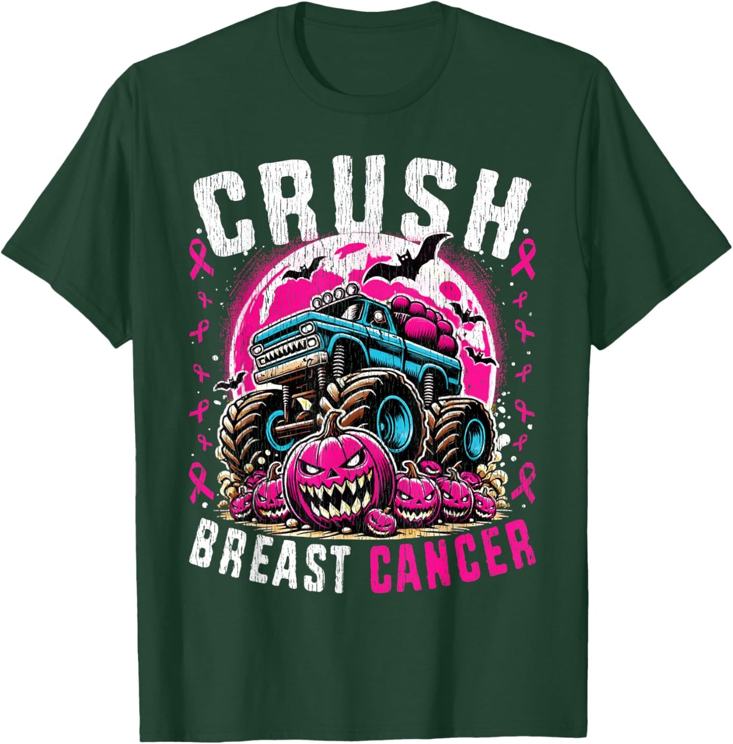 Breast Cancer Awareness Monster Truck Halloween Kids Toddler T-Shirt - T-Shirt | Forest