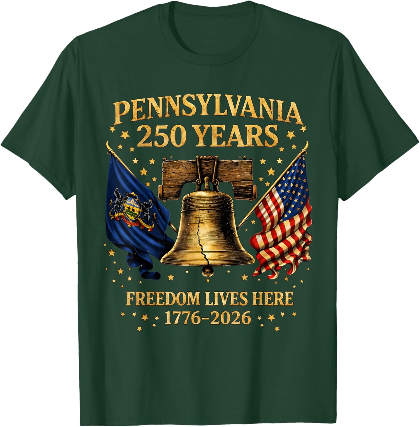 Pennsylvania 250 Years 1776 2026 Vintage Liberty Bell Design T-Shirt - T-Shirt | Forest