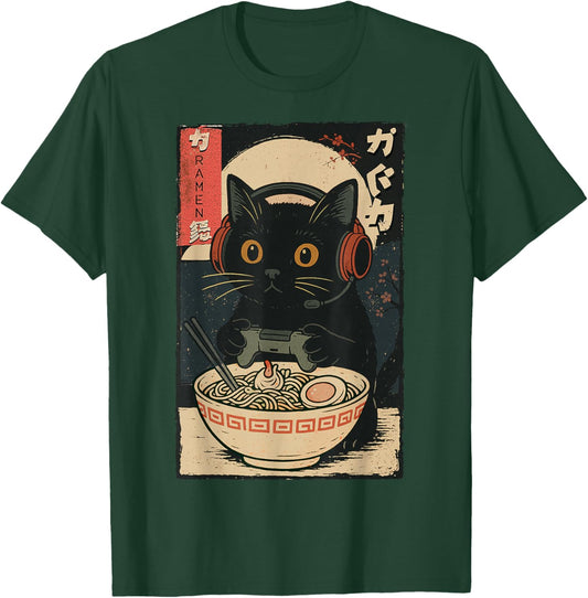 Cute Kawaii Gamer Cat Funny Retro Japanese Cat Gaming T-Shirt - T-Shirt | Forest