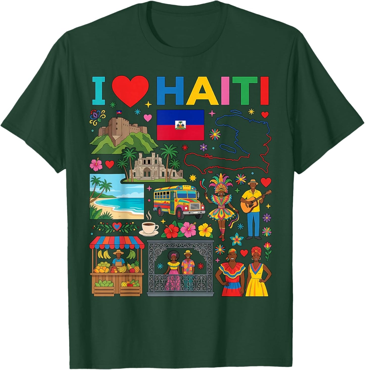 I Love Haiti Haitian T-Shirt - T-Shirt | Forest