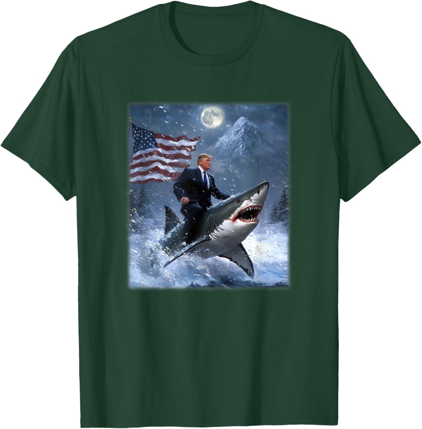 Donald Trump 2024 Riding A Shark American Flag T-Shirt - T-Shirt | Forest