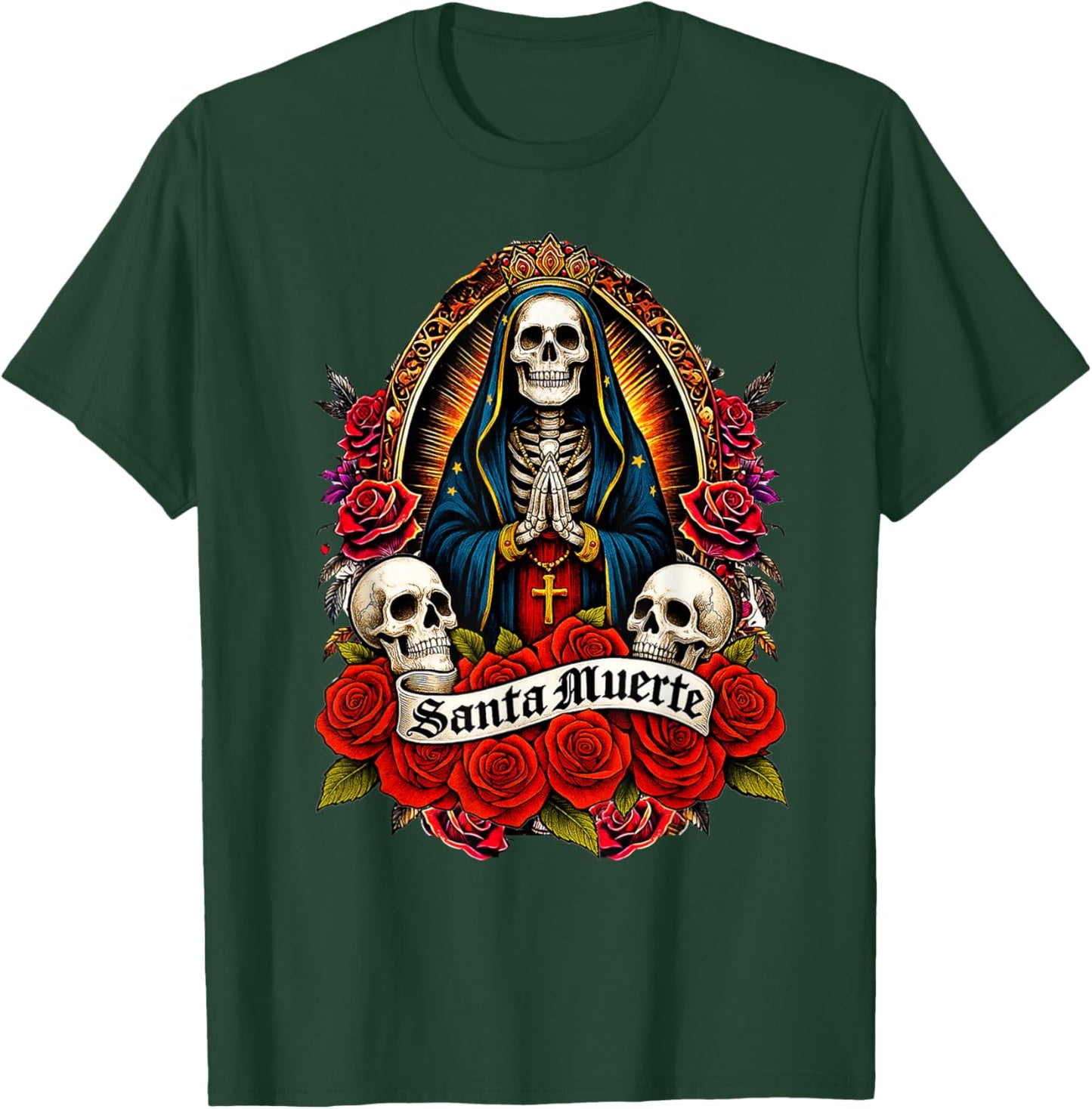 Santa Muerte Mexican Floral Saint Death T-Shirt - T-Shirt | Forest