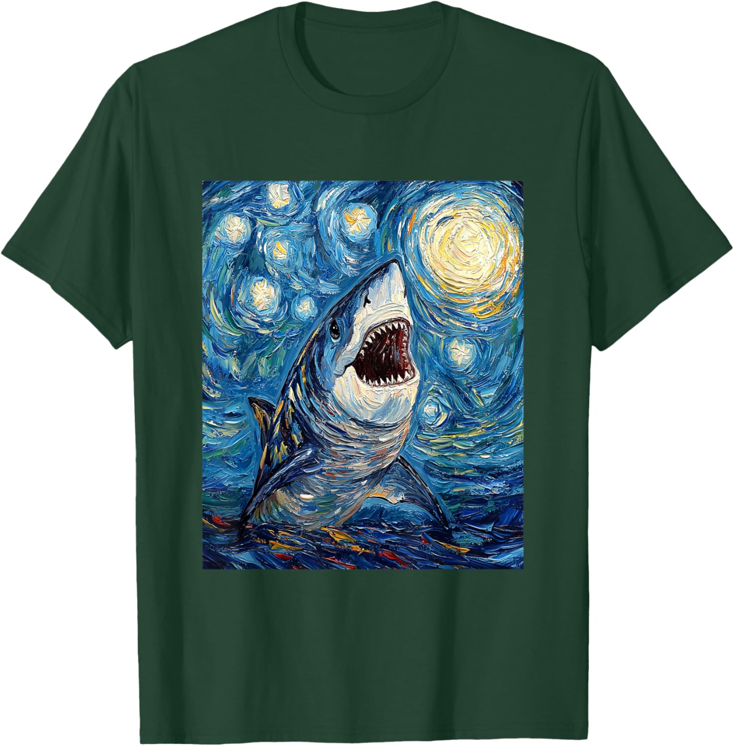 Funny Shark - Van Gogh Style - Starry Night T-Shirt - T-Shirt | Forest