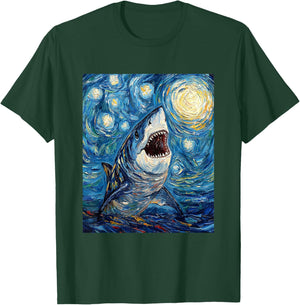 Funny Shark - Van Gogh Style - Starry Night T-Shirt - T-Shirt | Forest