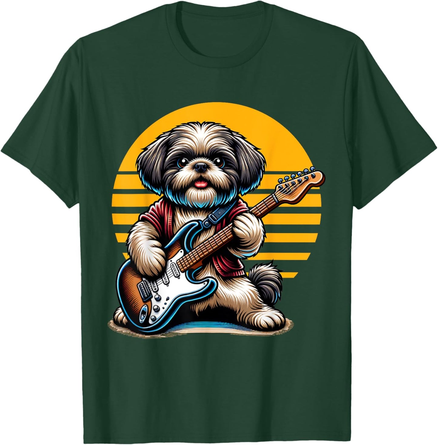 Funny Shih Tzu dog playing Electric Guitar. Shih Tzu Lover Women Kids T-Shirt - T-Shirt | Forest