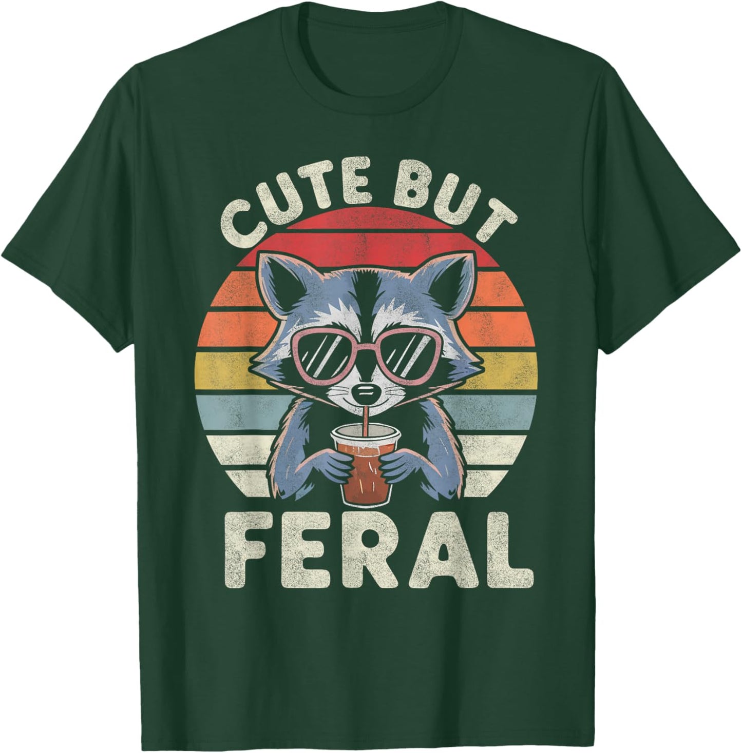 Cute But Feral Funny Racoon Sunglasses for Toddler Boys Kids T-Shirt - T-Shirt | Forest