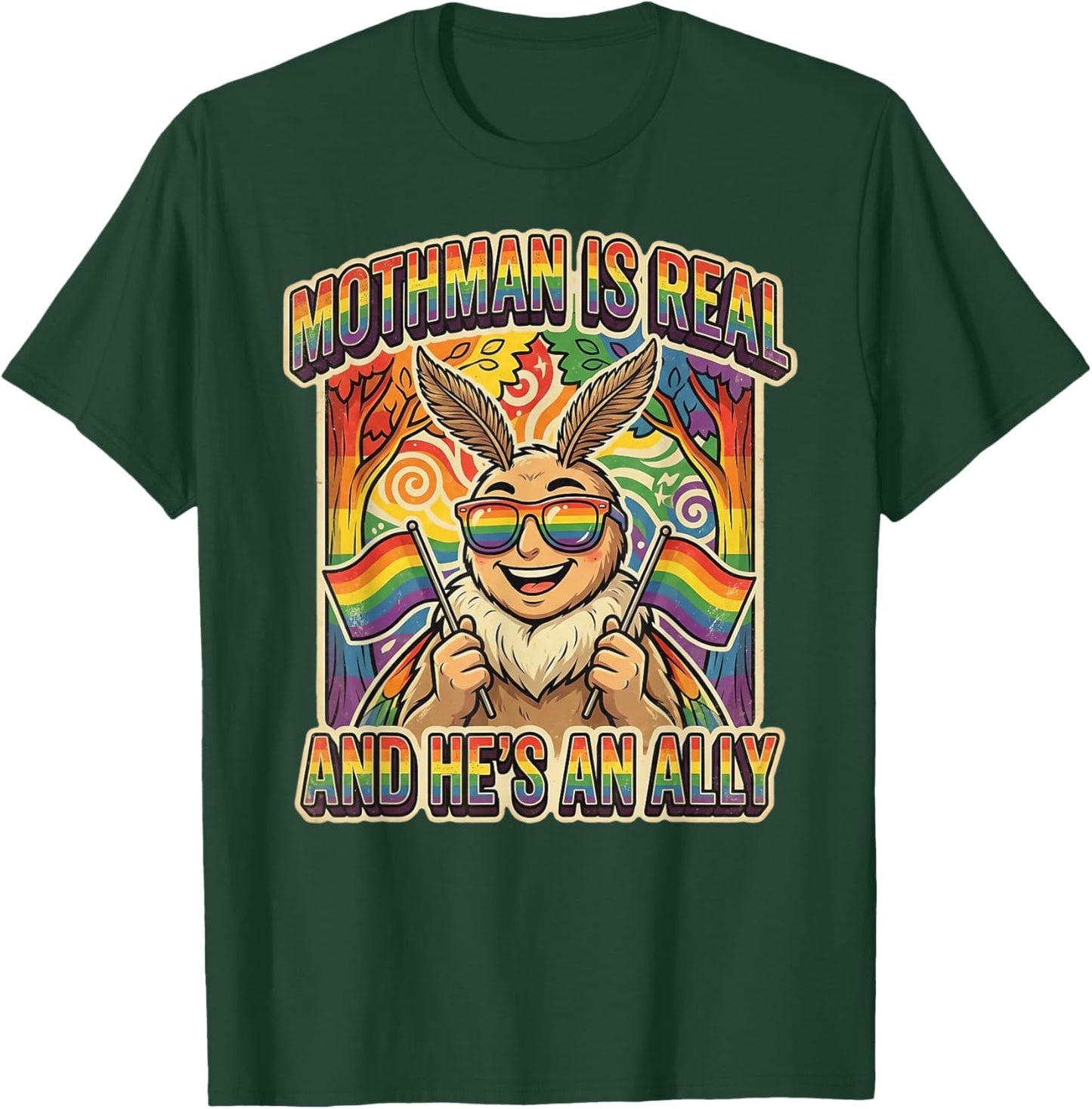 He's an Ally Cryptozoology Folklore Cryptid Gay LGBT Mothman T-Shirt - T-Shirt | Forest