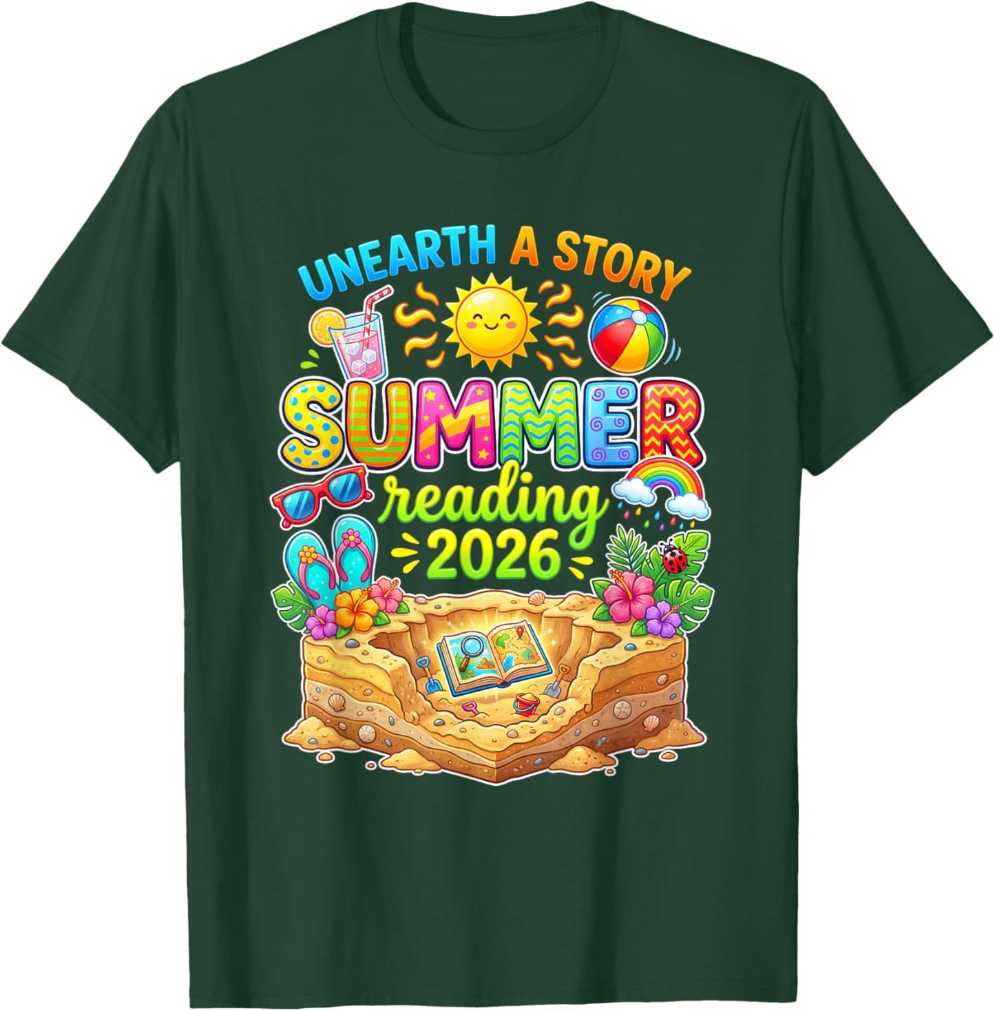 Summer Reading 2026 Unearth a Story Book Reading T-Shirt - T-Shirt | Forest