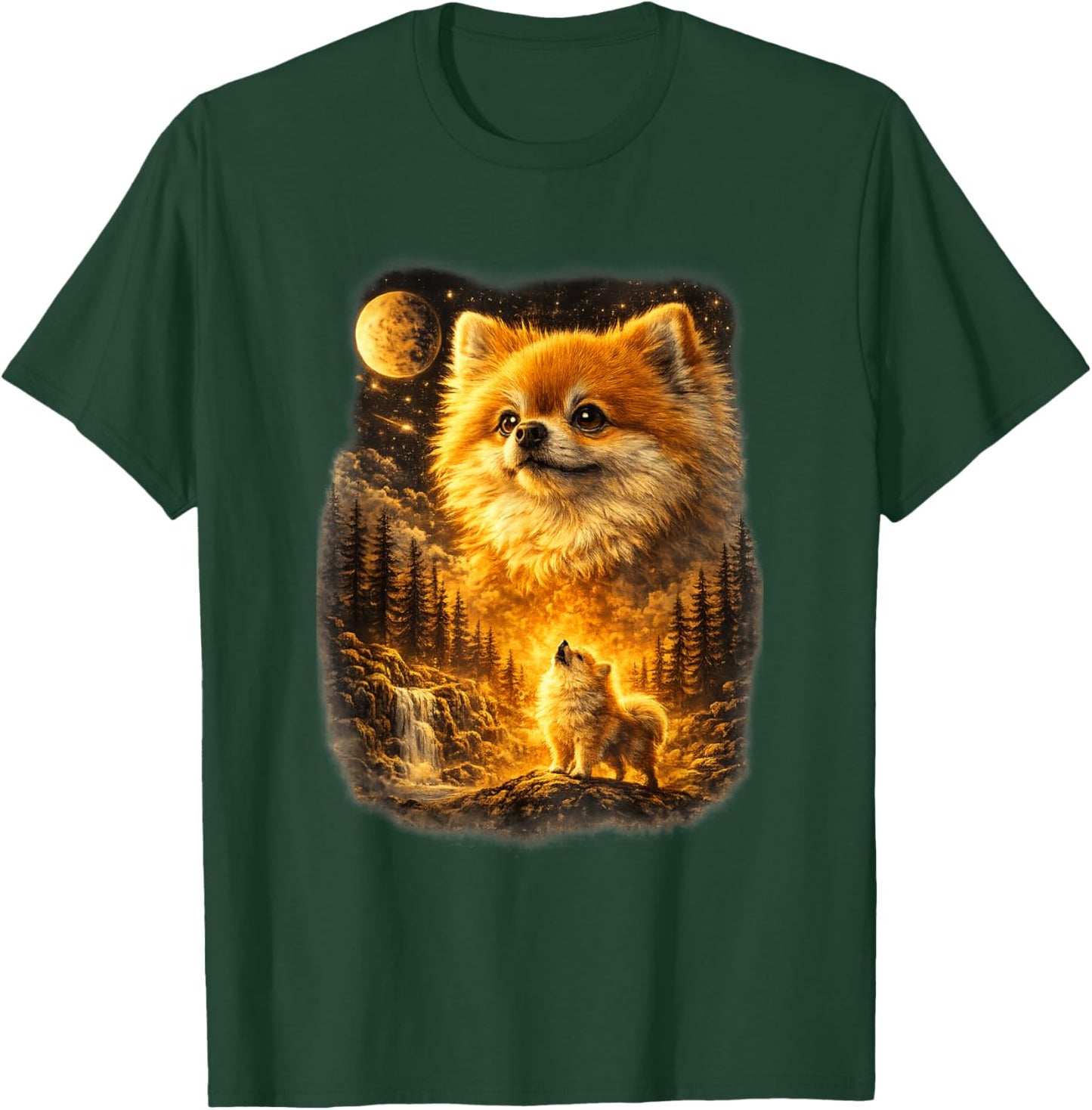 Pomeranian Howling to The Moon Vintage 90s Retro Animal T-Shirt - T-Shirt | Forest