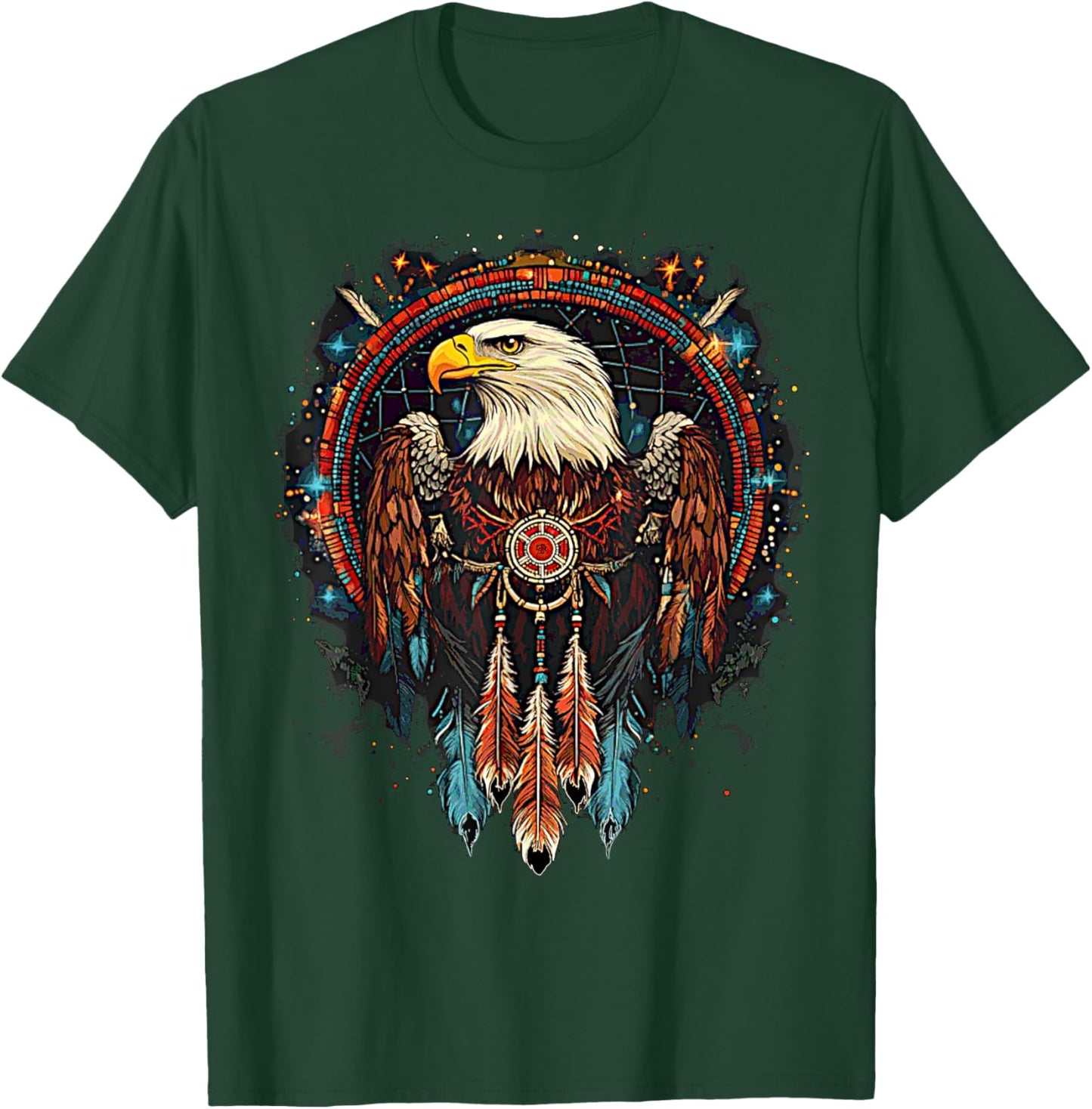 Native American Style Eagle Dream Catcher Indigenous Indian T-Shirt - T-Shirt | Forest
