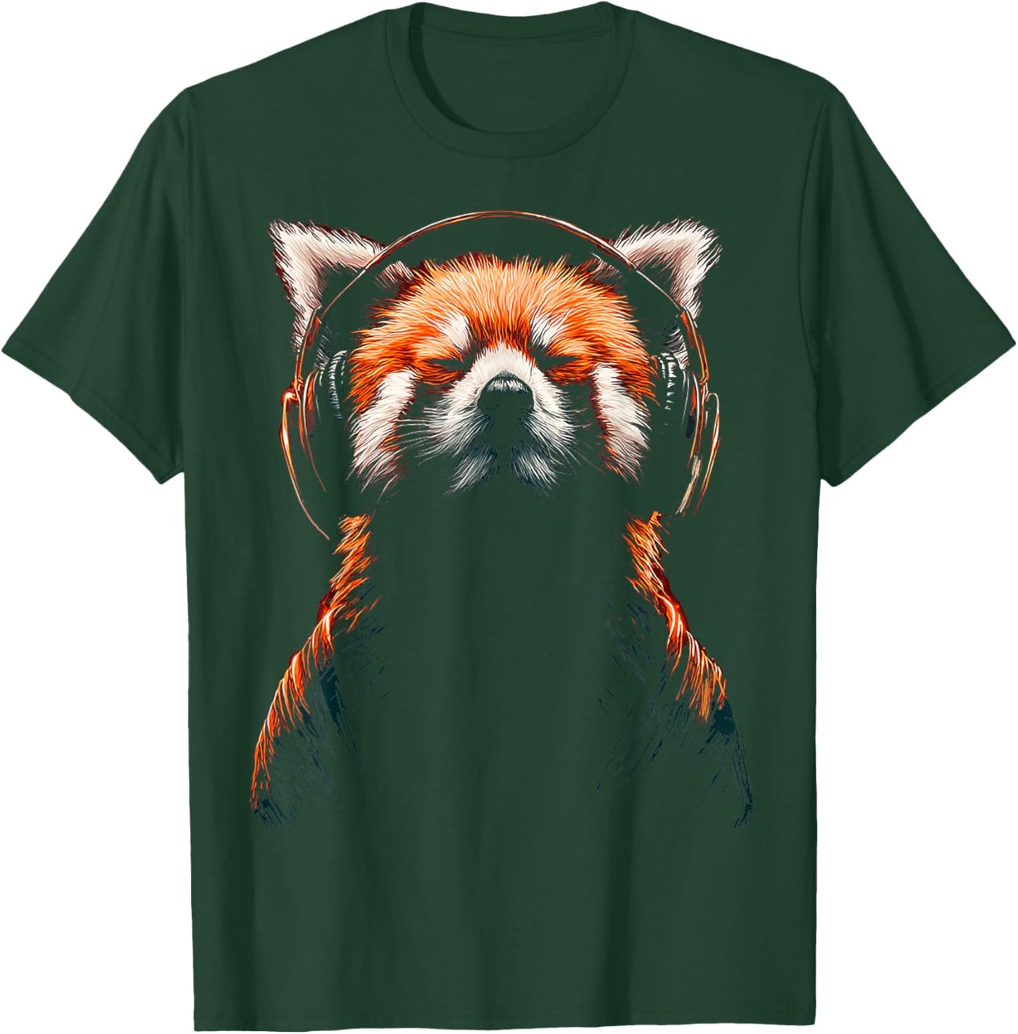Red Panda Music Headphones Gamer Motif Men's Animal T-Shirt - T-Shirt | Forest