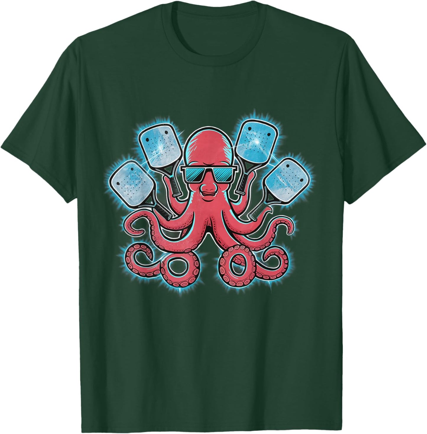 Octopus Holding a Pickleball Paddle T-Shirt - T-Shirt | Forest