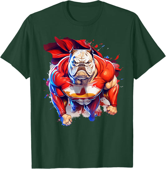 Superhero Bulldog Red Cape Super Hero Dog T-Shirt - T-Shirt | Forest