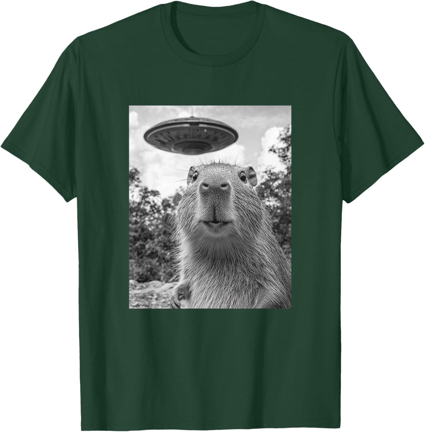Funny Capybara Selfie with UFO T-Shirt - T-Shirt | Forest