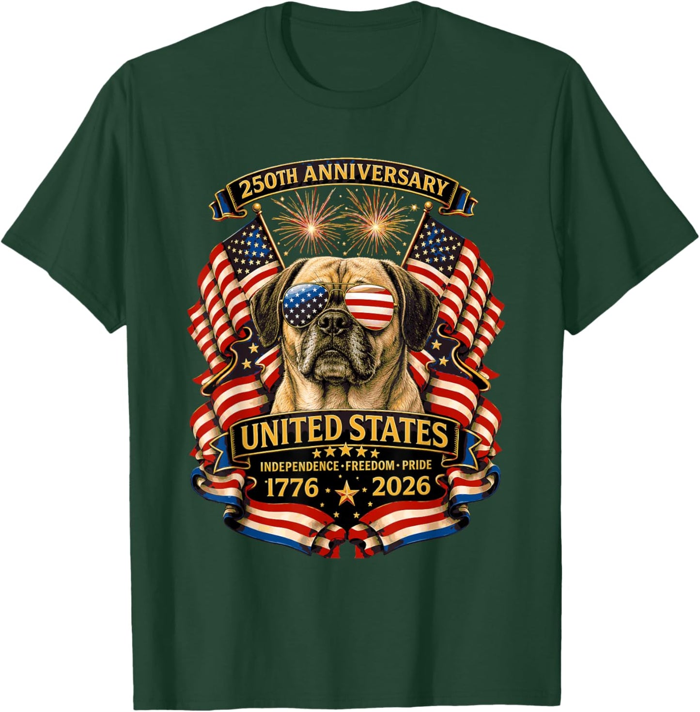 Puggle Dog USA Independence 1776 2026 Patriotic T-Shirt - T-Shirt | Forest