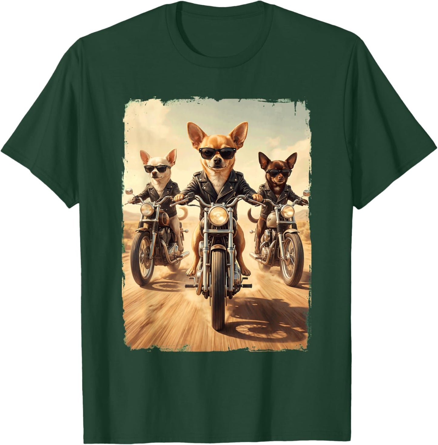 Funny Chihuahua Motorcycle Meme Dog Lover T-Shirt - T-Shirt | Forest