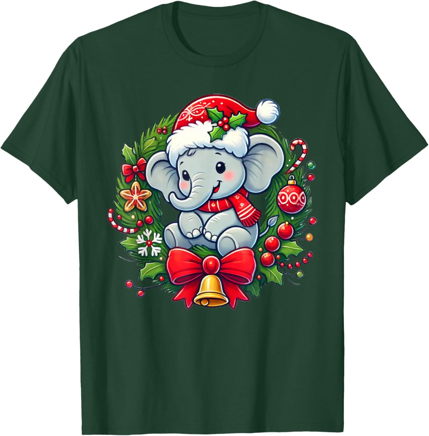 Elephant Santa Hat Christmas Xmas T-Shirt - T-Shirt | Forest
