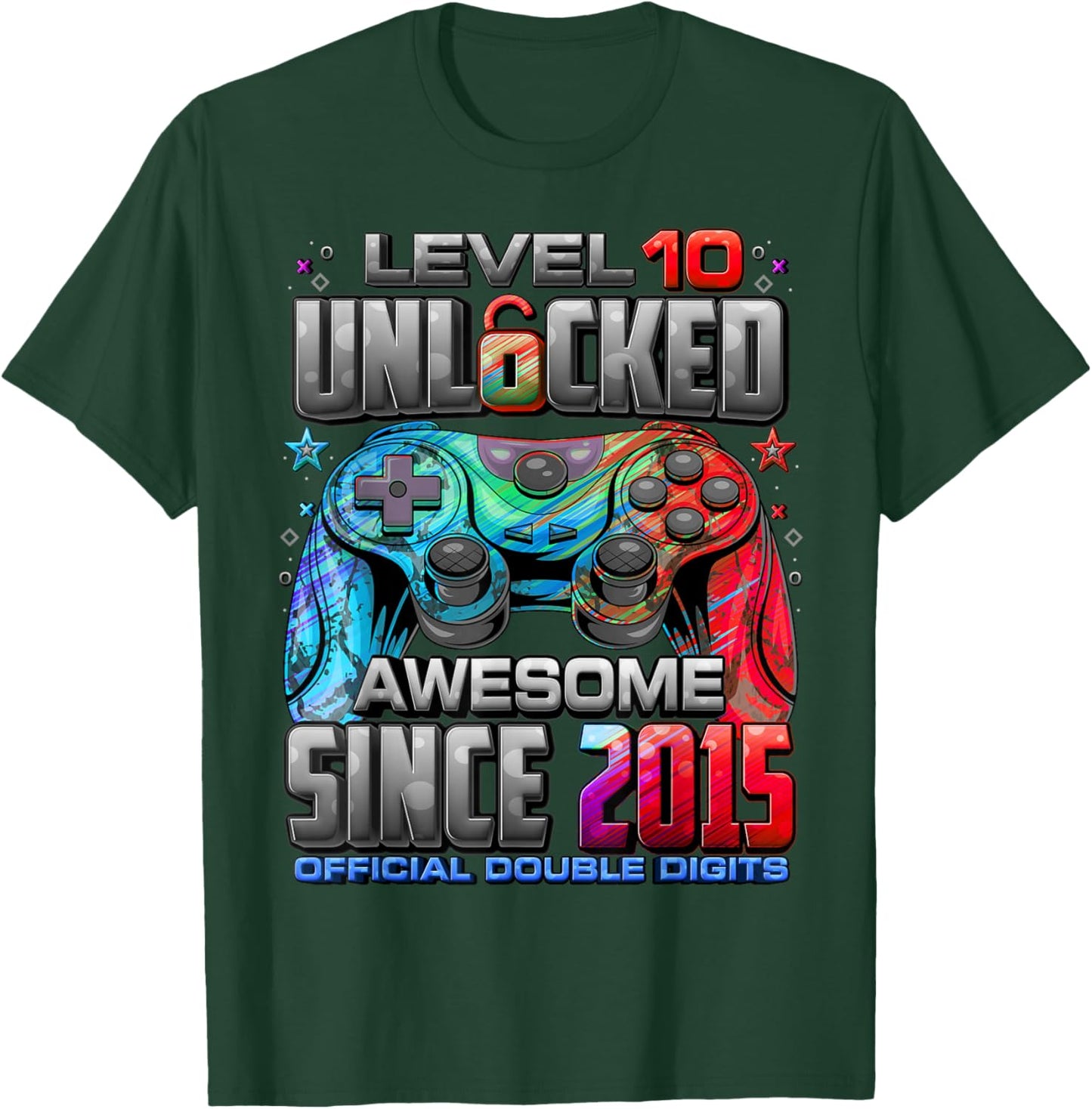 Level 10 Unlocked Awesome Since 2015 10th Birthday Gaming T-Shirt - T-Shirt | Forest