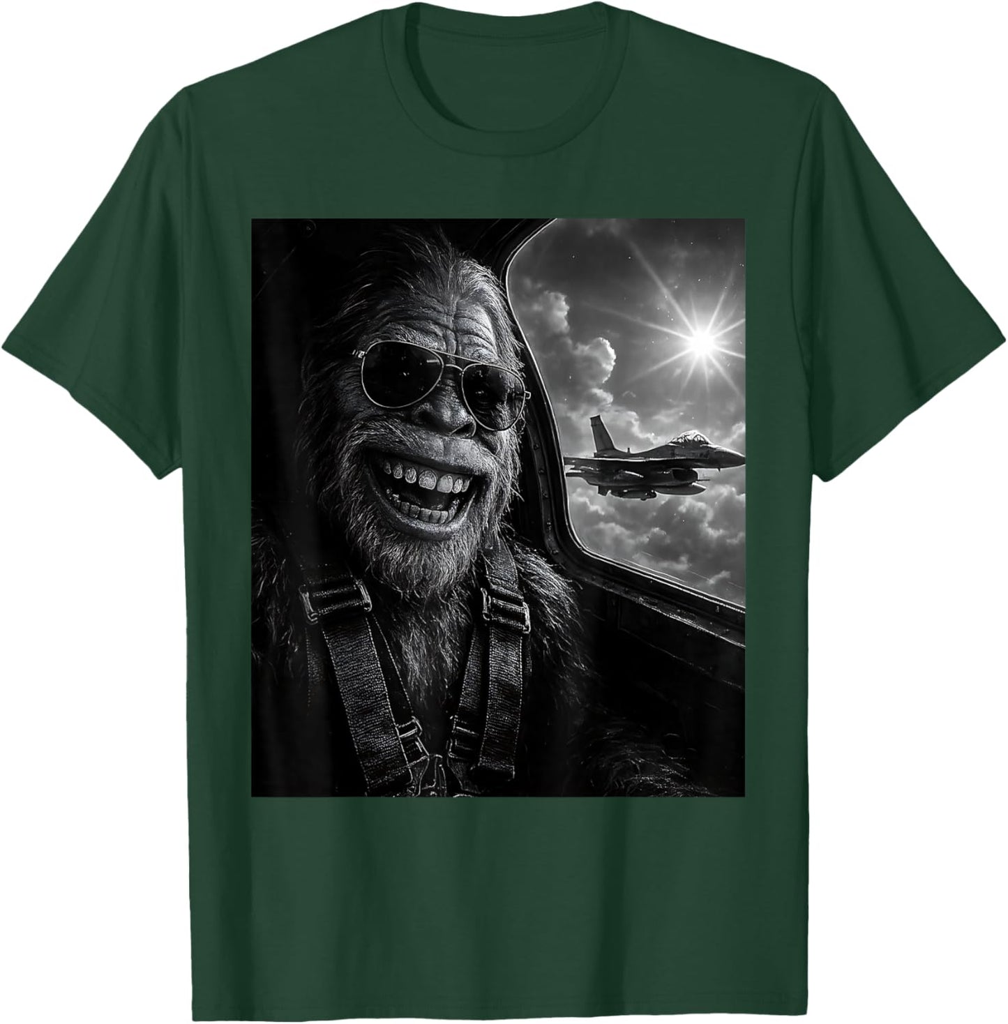 Funny Bigfoot Selfie Women Plane Jet Sasquatch T-Shirt - T-Shirt | Forest