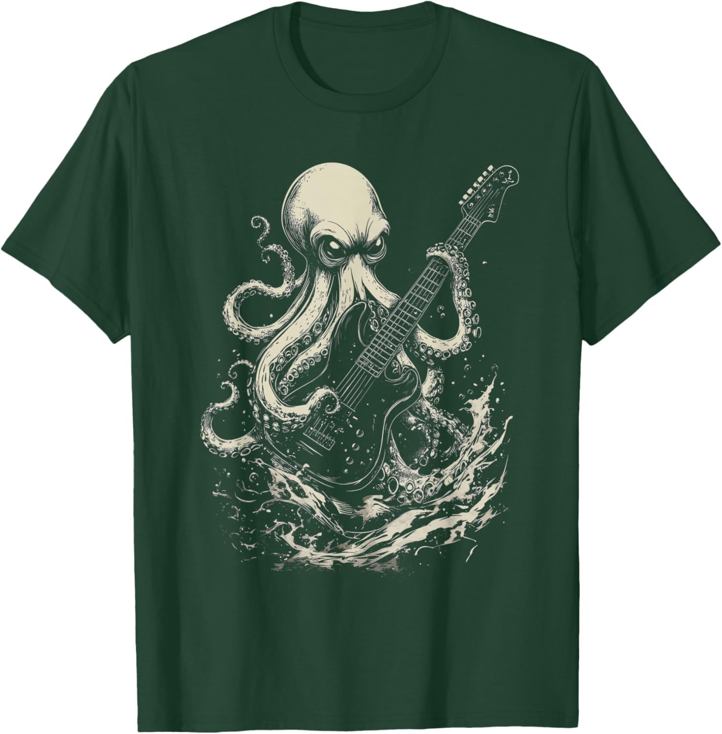 Guitar Player Octopus Heavy Metal Head Funny Guitarist T-Shirt - T-Shirt | Forest